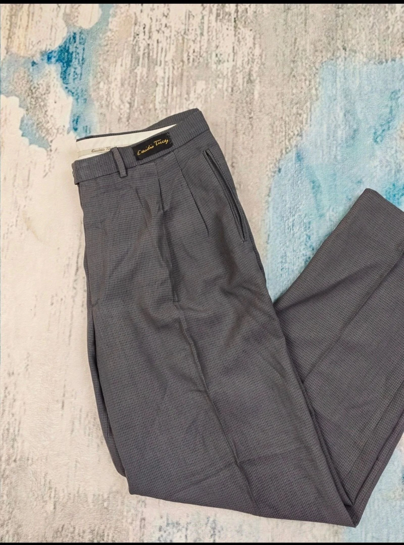 Emidio Tucci Pantalons rayés en laine plêssée à carreaux pour homme gris vintage Old Money Taille 48 – photo 2